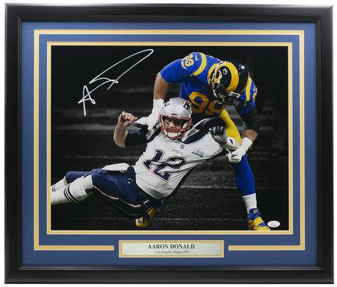 Aaron Donald Signed Framed 16x20 Rams Sack Photo vs. Tom Brady JSA Hologram