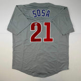 Autographed/Signed Sammy Sosa Chicago Grey Baseball Jersey Beckett BAS COA