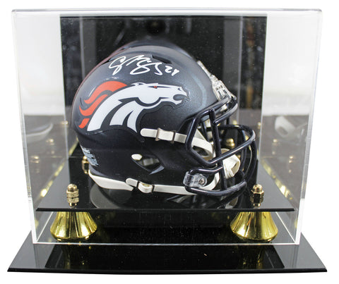 Broncos Champ Bailey Signed 2024 Speed Mini Helmet W/ Case BAS Witnessed