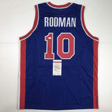 Autographed/Signed Dennis Rodman Detroit Blue Basketball Jersey JSA COA