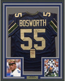 Framed Autographed/Signed Brian Bosworth 35x39 Seattle Blue Jersey JSA COA