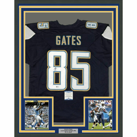 FRAMED Autographed/Signed ANTONIO GATES 33x42 LA Dark Blue Jersey Beckett COA