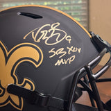 DREW BREES AUTOGRAPHED NEW ORLEANS SAINTS FS REPLICA HELMET W/ SB XLIV BECKETT