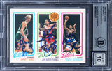 Bird, Erving & Magic Signed 1996 Topps Stars Reprints #8 Card Auto 10 BAS Slab 2