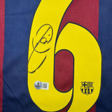 Framed Autographed/Signed Xavi 35x39 FC Barcelona Blue Jersey Beckett BAS COA