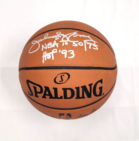 Julius Dr. J Erving Signed 76ers Game Basketball W/ NBA Top 50/75 & HOF '93 BAS