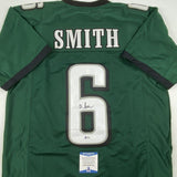 Autographed/Signed DEVONTA SMITH Philadelphia Green Football Jersey Beckett COA