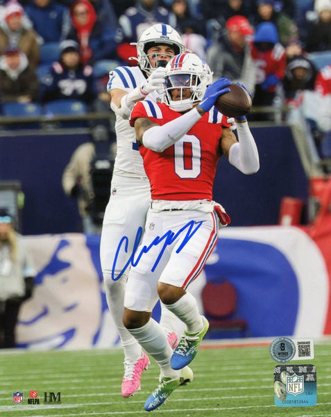 Christian Gonzalez New England Patriots Signed 1st Career Interception 8x10 BAS