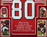 FRAMED IN SUEDE SAN FRANCISCO 49ERS JERRY RICE AUTOGRAPHED STAT JERSEY JSA COA