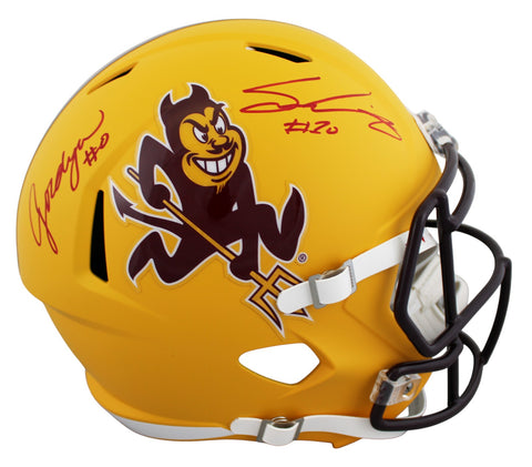 ASU Sam Leavitt & Jordyn Tyson Signed Sparky Full Size Speed Rep Helmet BAS Wit