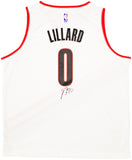 TRAILBLAZERS DAMIAN LILLARD AUTOGRAPHED WHITE FANATICS JERSEY XXL BECKETT 214828