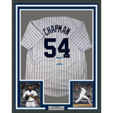 Framed Autographed/Signed Aroldis Chapman 33x42 NY Pinstripe Jersey BAS COA