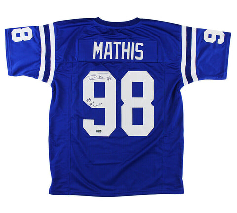 Robert Mathis Signed Indianapolis Custom Blue Jersey w/SB XLI Champs