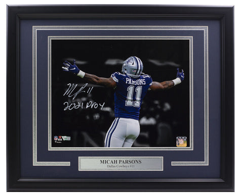 Micah Parsons Signed Framed Cowboys 11x14 Photo 2021 DLOY Inscribed Fanatics