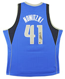 Mavericks Dirk Nowitzki Signed Blue M&N 2010-11 HWC Swingman Jersey BAS