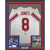 FRAMED Autographed/Signed DANIEL JONES 33x42 New York White Jersey Beckett COA