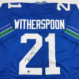 Autographed/Signed Devon Witherspoon Seattle Blue Retro Football Jersey BAS COA