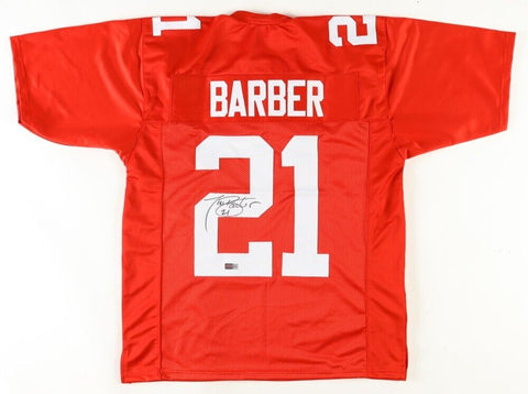 Tiki Barber Signed New York Giants Red Jersey (Playball Ink Holo) 3xPro Bowl R.B