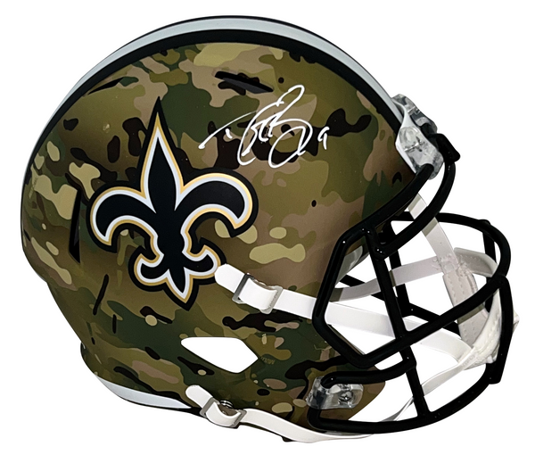 DREW BREES AUTOGRAPHED NEW ORLEANS SAINTS CAMO FULL SIZE SPEED HELMET BECKETT