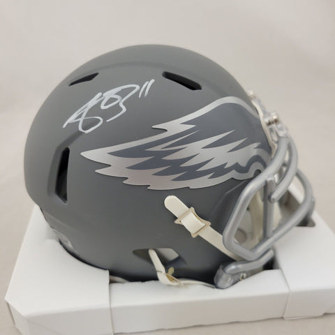 AJ BROWN SIGNED PHILADELPHIA EAGLES SLATE SPEED MINI HELMET BECKETT QR