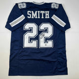 Autographed/Signed Emmitt Smith Dallas Blue Football Jersey Beckett BAS COA