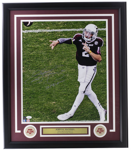 Johnny Manziel Signed Framed Texas A&M Aggies 16x20 Pass Photo 12 Heisman JSA