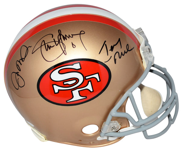 JOE MONTANA JERRY RICE STEVE YOUNG SIGNED SAN FRANCISCO 49ERS PROLINE HELMET JSA