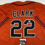 Autographed/Signed JACK CLARK San Francisco Orange Baseball Jersey JSA COA Auto