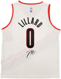 TRAIL BLAZERS DAMIAN LILLARD AUTOGRAPHED WHITE FANATICS JERSEY L BECKETT 196415