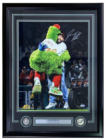 Jason Kelce Signed Framed 16x20 Philadelphia Phanatic Hug Photo PSA ITP Hologram