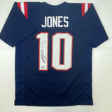 Autographed/Signed MAC JONES New England Blue Football Jersey Beckett BAS COA