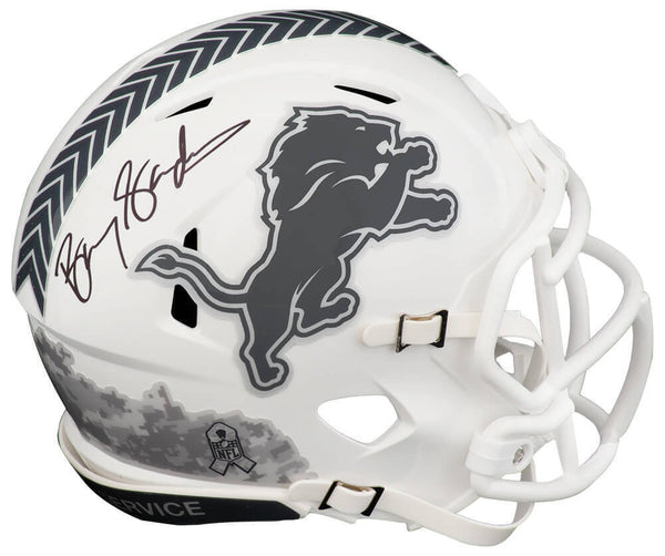 Barry Sanders Signed Lions SALUTE 2024 White Riddell Mini Helmet -(SCHWARTZ COA)