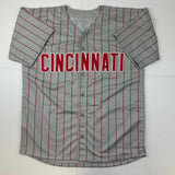 Autographed/Signed Barry Larkin Cincinnati Grey Pinstripe Baseball Jersey Becket