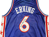 76ERS JULIUS "DR. J" ERVING AUTOGRAPHED BLUE JERSEY BECKETT WITNESS 232613