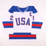 Mike Eruzione Signed Team USA Team Captains Jersey (Beckett) 1980 Miracle on Ice