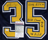 Marty Turco Michigan Wolverines Signed Jersey 3xInscribed (JSA COA) Stars Goalie