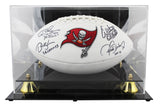 Bucs (4) Sapp, Brooks, Barber +1 Signed White Panel Logo Football W/ Case BAS W