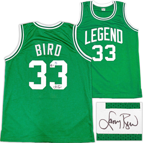 BOSTON CELTICS LARRY BIRD AUTOGRAPHED GREEN BASKETBALL JERSEY BECKETT QR 228093