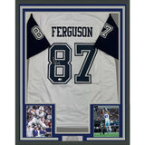 Framed Autographed/Signed Jake Ferguson 35x39 Dallas White CR Jersey Beckett COA