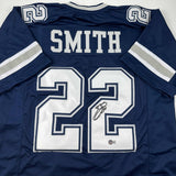 Autographed/Signed Emmitt Smith Dallas Blue Football Jersey Beckett BAS COA