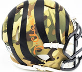 JA'MARR CHASE AUTOGRAPHED BENGALS CAMO SPEED MINI HELMET BECKETT WITNESS 230117