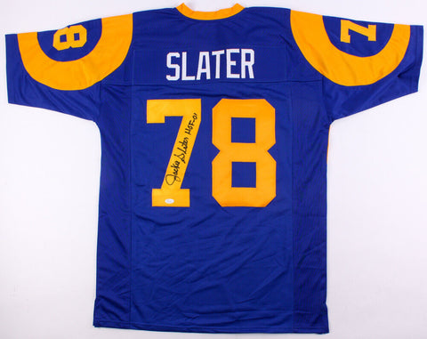 Jackie Slater Signed Rams Jersey Inscribed "HOF 01" (JSA COA) 7xPro Bowl Tackle