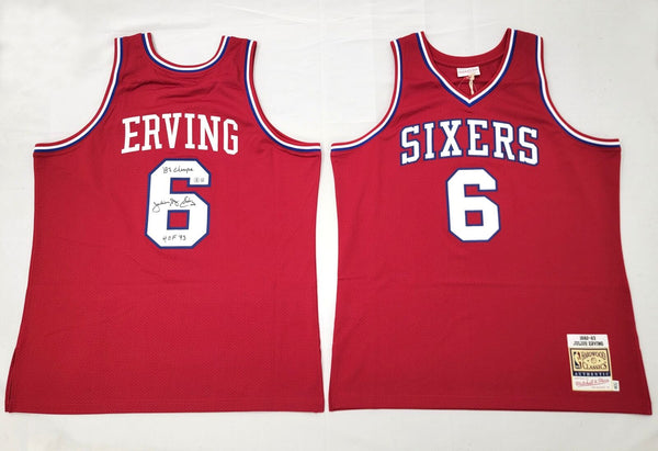 Julius Erving Signed 76ers M&N Authentic Jersey W/HOF 93 & 83 Champs Beckett