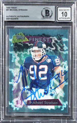 Giants Michael Strahan Authentic Signed 1995 Finest #91 Card Auto 10 BAS Slabbed