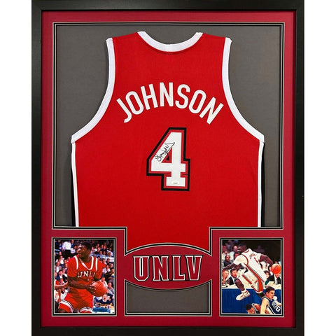 Larry Johnson Autographed Signed Framed UNLV Jersey JSA