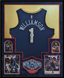 FRAMED IN SUEDE NEW ORLEANS PELICANS ZION WILLIAMSON SIGNED JERSEY FANATICS HOLO