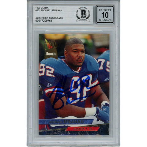 Michael Strahan Autographed 93 Fleer Ultra Grade 10 Trading Card Beckett 46080