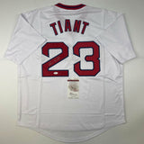 Autographed/Signed Luis Tiant Boston Red Sox White Baseball Jersey JSA COA