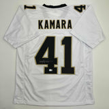 Autographed/Signed Alvin Kamara New Orleans White Football Jersey Beckett COA