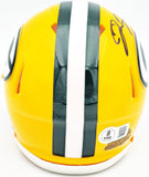 JOSH JACOBS AUTOGRAPHED PACKERS YELLOW SPEED MINI HELMET BECKETT WITNESS 230063